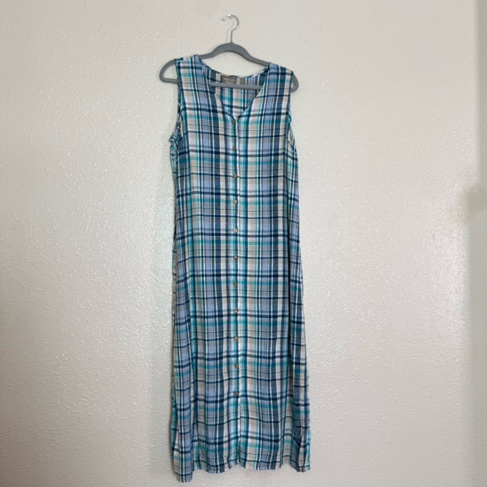 Vintage Naturals D&Co Teal Plaid Button Front Midi Dress